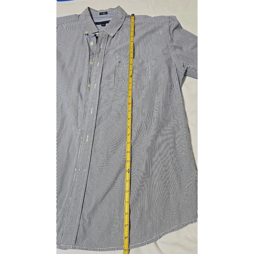 Tommy Hilfiger Men's‎ Large 80's 2Ply Blue/White Striped Shirt Button-Down
